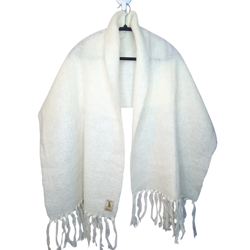 Mohair Off White Large Fringe Scarf Made In England By Royal Scot